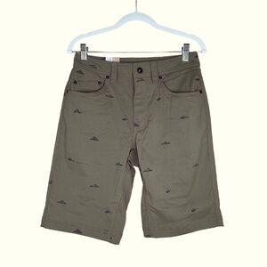 Prana Men’s Brion Olive Green Nylon Shorts With Mountain Print Size 28 X…